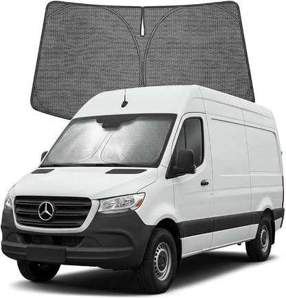 Proadsy Windshield Sun Shade Custom Fit Mercedes Benz Sprinter 2007-2026 Ice Crystal Black Front Window Sunshade UV and Heat Blocker Foldable Visor Keeps Car Cooler for Summer Parking and Daily Use