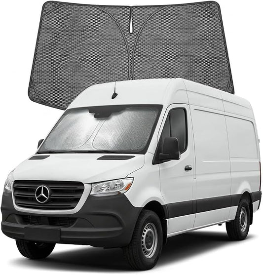 Proadsy Windshield Sun Shade Custom Fit Mercedes Benz Sprinter 2007-2026 Ice Crystal Black Front Window Sunshade UV and Heat Blocker Foldable Visor Keeps Car Cooler for Summer Parking and Daily Use