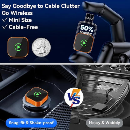 2026 Wireless CarPlay Adapter for iPhone & Android Auto,Mini Wired to Wireless Apple CarPlay Adapter,Plug & Play,Seamless Reconnection, Compatible for iPhone iOS 10+ Android 11+(Orange)