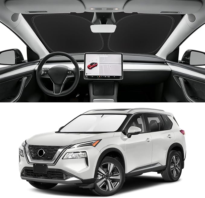 Custom Fit Windshield Sun Shade for Nissan Rogue 2021-2026, Foldable Car Sunshade Accessories with Storage Bag, UV & Heat Reflector, Keep Your Car Cooler