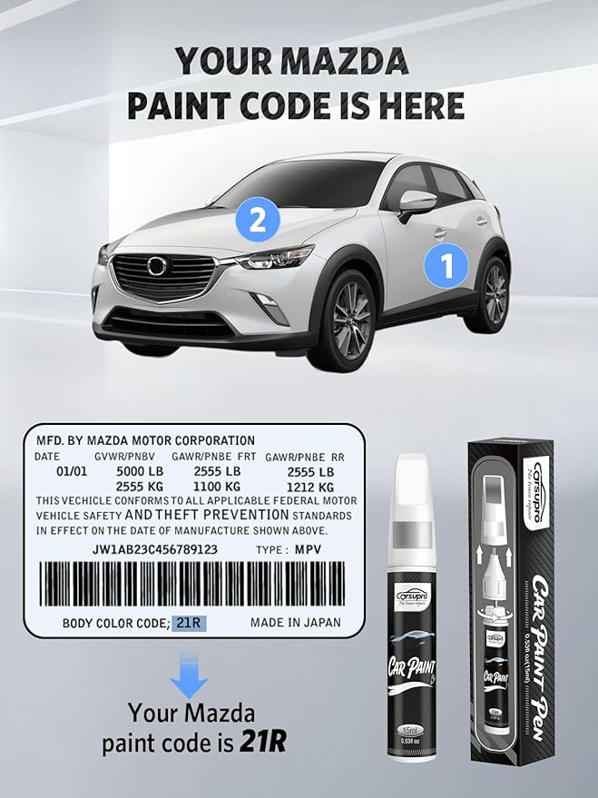 Jet Black Mica(41W) for Mazda Touch Up Paint Pen, 2 in 1 Car Scratch Remover with Pen Tip and Brush, Precise Color Match for Car Paint Scratch Repair, Quickly and Easily Fix Chips and Nicks