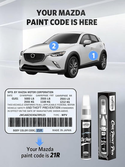Polymetal Gray Metallic(47C) for Mazda Touch Up Paint Pen, 2 in 1 Car Scratch Remover with Pen Tip and Brush, Precise Color Match for Car Paint Scratch Repair, Quickly and Easily Fix Chips and Nicks