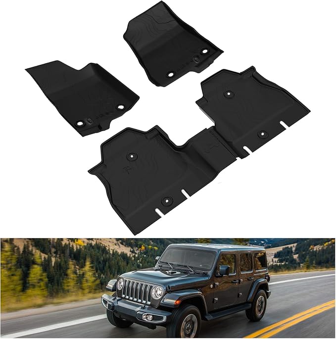 KIWI MASTER Floor Mats for 2018-2026 Jeep Wrangler JL 4-Door, OEM Replacement 82215203AE, Custom Fit All Weather Car Mats, Heavy Duty TPE Floor Liners, Front & Rear 2 Row, Black