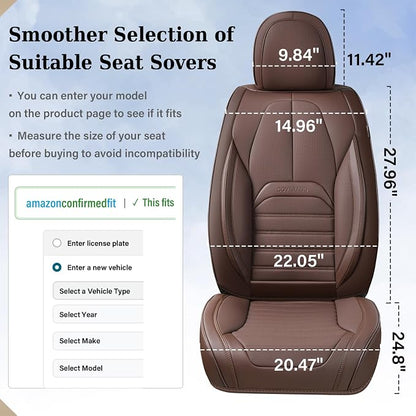 Car Seat Covers Full Set, Brown Seat Covers for Cars, Automotive Seat Covers, Waterproof Nappa Leather Front Seats and Back Car Seat Protector, Universal Fit for Most Cars SUV Trucks