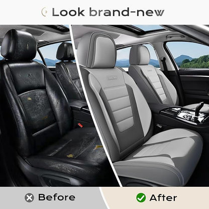 Coverado Car Seat Covers Front, Seat Covers for Cars, Waterproof 2-Pack Car Seat Cushion, Leather Carseat Seat Protectors, Universal Seat Covers Fit for Most Sedans SUV Pick-up Trucks(Gray&Light Gray)