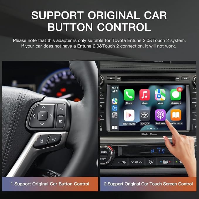 CARabc Wireless Carplay Android Auto Adapter for Toyota with Entune2.0 2014-2019, Fits for Tundra/Highlander/RAV4/Tacoma/Camry/Corolla/Avalon/Prius/CH-R/Sienna