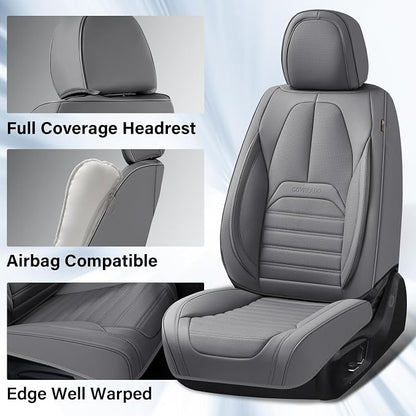 Coverado Car Seat Covers Full Set, Gray Seat Covers for Cars, Automotive Seat Covers, Waterproof Nappa Leather Front Seats and Back Car Seat Protector, Universal Fit for Most Cars SUV Trucks