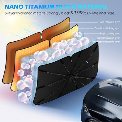 [2026 Upgrade] FLORICH Windshield Sunshade Umbrella Foldable Car Windshield Sun Shade Cover, [Nano-Ice-Crystal Coatings] Protect Interior from from UV Keep Car Cooler Large(61" L x 33" W)