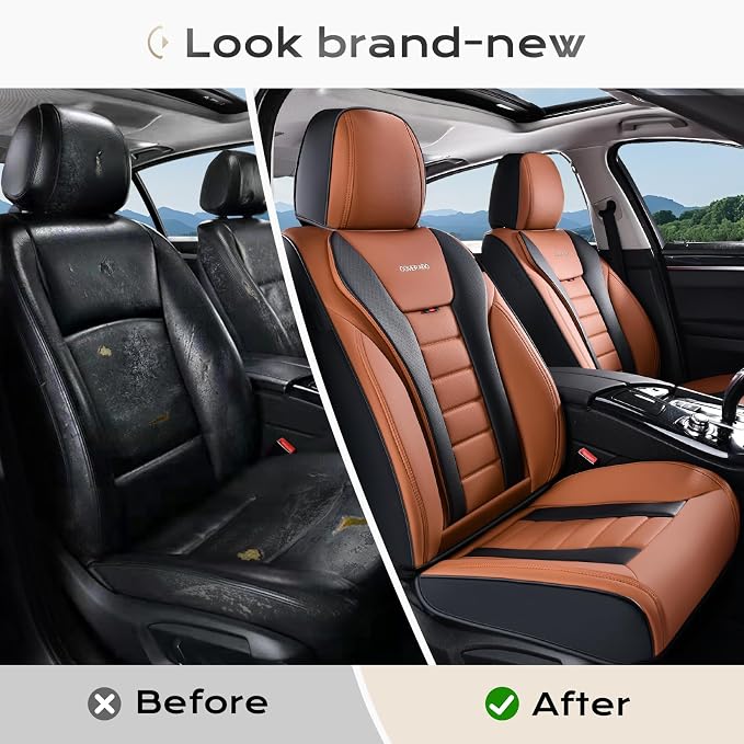 Coverado Car Seat Covers, Front Covers for Cars, Car Seat Cover Front Seats, Automotive Seat Cover, Waterproof, Leather Car Seat Cushion, Universal Interior Covers Seat Protectors for Most Cars