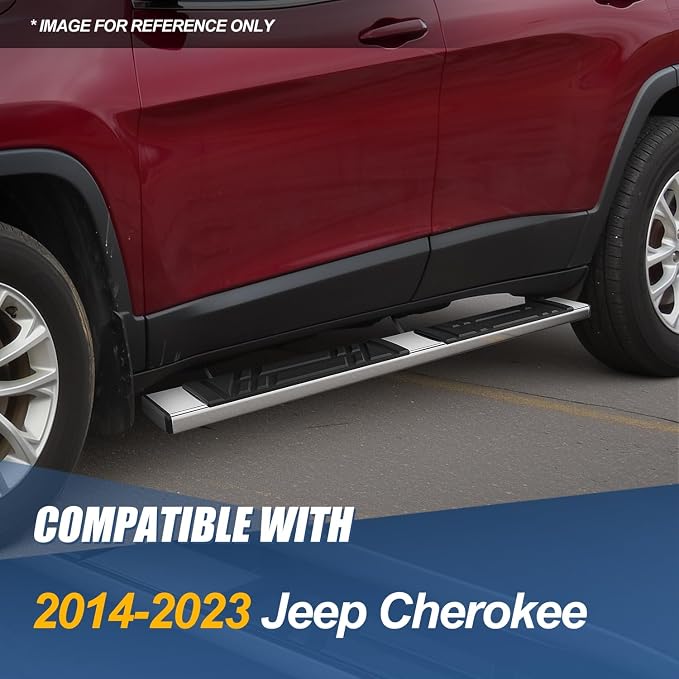 Auto Dynasty Running Boards Compatible with 2014-2023 Jeep Cherokee, Stainless Steel Side Step Rail Nerf Bars, 6.5" x 69" Step Bars, Polished Chrome