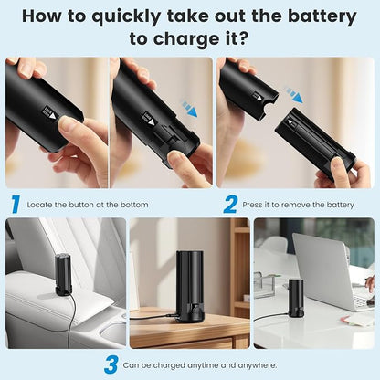 Cordless Car Vacuum Cleaner with Removable Battery as 35W Power Bank, 6-in-1 Handheld Vacuum Blower Set,18000PA Mini Vacuum Cleaner 6000mAH with Brushless Motor for Car Home -1 Battery