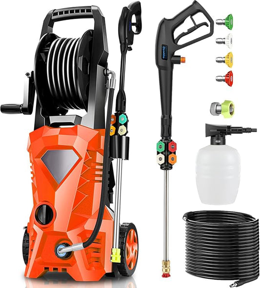 Electric Pressure Washer 5000 PSI 2.8 GPM Power Washer Electric Powered with 4 Pressure Nozzle and Foam Cannon, powerwashers for Home, Car Washing, Fence Cleaning, Patio, Orange