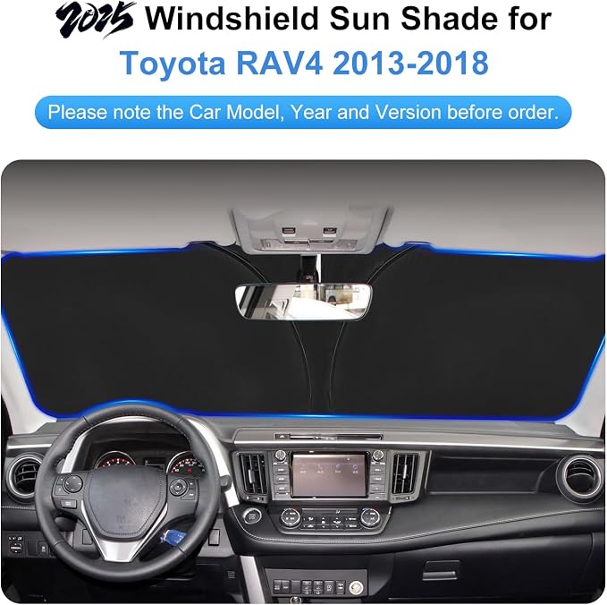 for 2013-2018 Toyota RAV4 Windshield Sun Shade Front Window Shade Custom Fit RAV4 Accessories LE, XLE, Premium, XSE, Limited, SE, TRD Off-Road Sun Visor Protector Foldable Blocks UV Rays