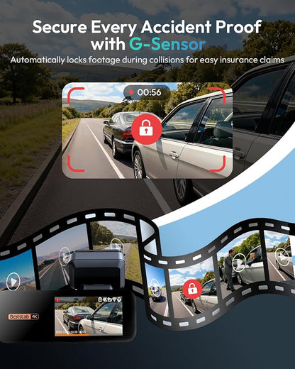 BOTSLAB 4K Dash Cam Front and Rear, 170° Ultra Wide 4K+2K Dashcam with ADAS, Night Vision, 24/7 Parking Mode, IMX415 STARVIS Sensor, WDR, 5.8GHz WiFi, Built-in GPS, Loop Recording (No SD Card)