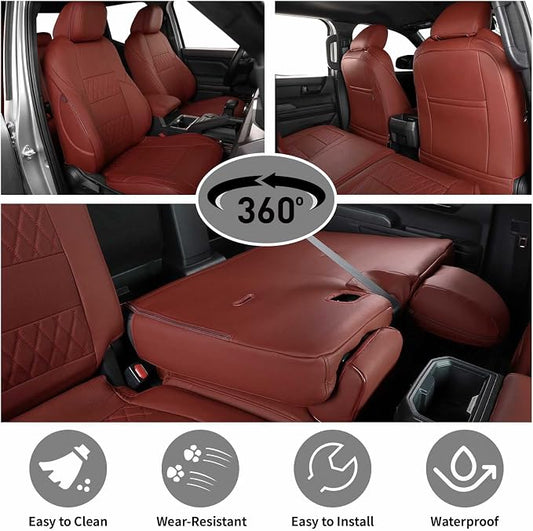 EKR Tacoma Back Seat Covers for Toyota Tacoma (Hybrid) 2024 2025 2026 Double cab TRD Sport,TRD Off-Road,Limited,Trailhunter, Truck Rear Seat Cover- Second Row Only,Faux Leather(Burgundy)