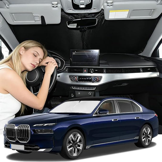 Windshield Sunshade for BMW 7-Series 2023-2026 Sun Shade Car Windshield Accessories Upgrade 4 Layers Blocks UV Rays Custom Fit 7-Series 240T Car Window Shades Front Windshield Keep Cool Foldable