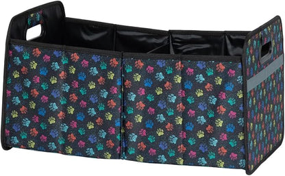 GreaterGood Paws Car Trunk Organizer Foldable Storage Bin with Handles Non Slip Base Pet Gear Travel Tote for SUV Truck (Confetti Paws)