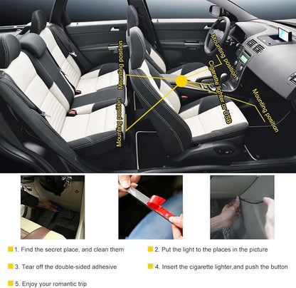 povtii Car Led Interior Lights, RBG 48 LED Multicolor Music Auto Interior Strip Light with APP Control, Waterproof Lighting Lamp Kit Under Dash with Charger, Car Accessories (Cigarette Lighter)