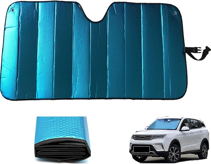 GWUSKDT Car Sun Shade, Sun Protector,Foldable Front Window Shade-Thicken 5-Layer Bubble for Auto Windshield UV Protection and Heat Reflector 58"x 27.5" (Blue)