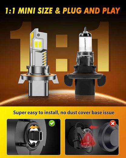 Termitor 2026 Upgraded H13/9008 Light Bulbs, 12X 50,000LM Ultra-Bright, 6500K Cool White, 1:1 Mini Size, 90000+ Hours Lifespan with Cooling Fan, H13 Fog Lights for Fog, Rain, Plug N Play, Pack of 2