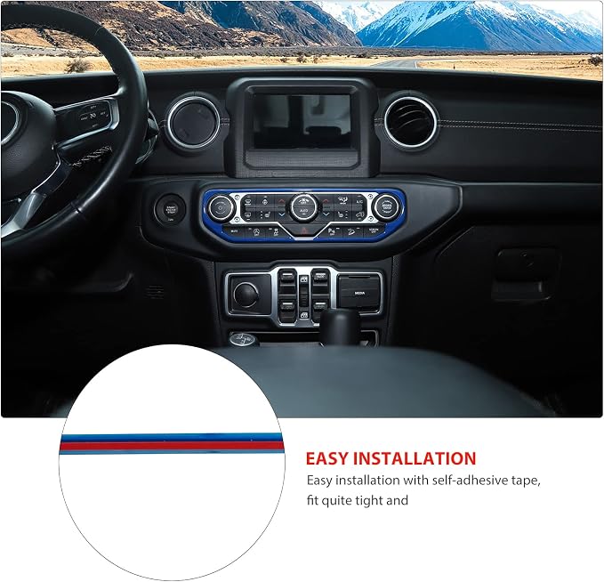 RT-TCZ Air Conditioning Dashboard Center Console Control Trim Panel Cover Interior Accessories Decoration Trim Kit for 2018-2022 Jeep Wrangler JL JLU & Jeep Gladiator JT (Blue)
