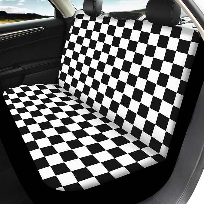 Checkered Car Seat Covers Full Set,Geometric Plaid Pattern Black White Car Racing Sports Chessboard Vehicle Front Rear Bench Cushion Protectors Auto Interior Accessories Universal for Trucks