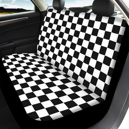 Checkered Car Seat Covers Full Set,Geometric Plaid Pattern Black White Car Racing Sports Chessboard Vehicle Front Rear Bench Cushion Protectors Auto Interior Accessories Universal for Trucks