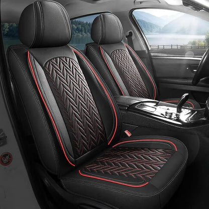 SCITOO Universal Front Seat Covers,2PCS Car Seat Covers Waterproof Vehicle Seat Covers Faux Leather Car Seat Cover For Cars SUV Pick-up Truck Sedan Seat Cover Set (Front, Black And Red)