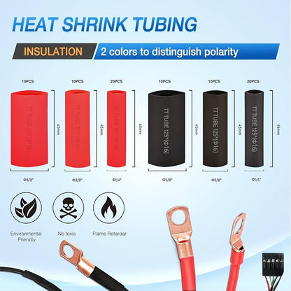 Nilight 150PCS Copper Wire Lugs and Heat Shrink Tubing 2 4 6 8 10 AWG Heavy Duty Battery Terminal Crimp Connectors 70 PCS 80 3:1 Heatshrink Assortment Kit