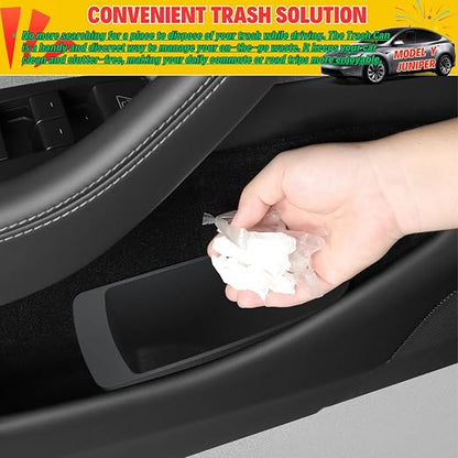 For 2026 New Tesla Model Y Juniper Front Car Door Trash Cans Side Door Portable Small Garbage Storage Bin Interior Accessories - TPE, Black - 2 Pack