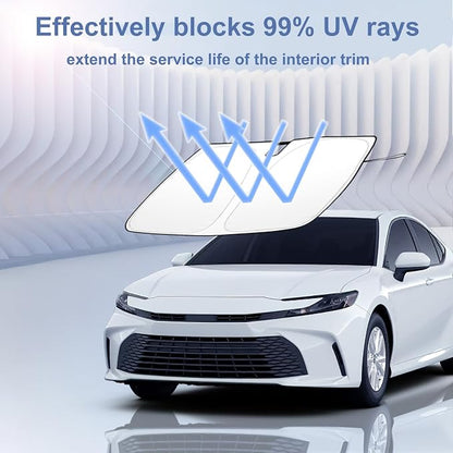 Car Windshield Sun Shade for 2025 2026 Toyota Camry| Front Window Sun Visor| 310T Reflective Polyester| UV Heat Insulation Protection| Foldable Sunshade with Storage Pouch