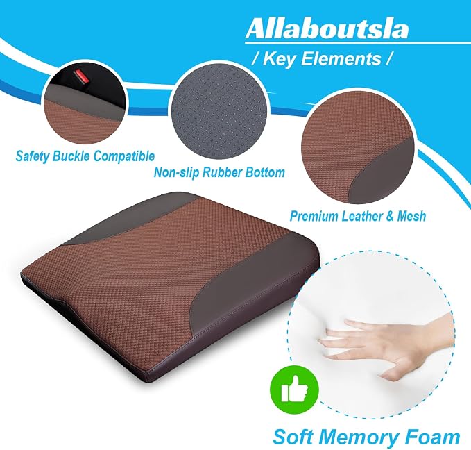 Allaboutsla Car Seat Cushion, Car Seat Cushions for Driving with Comfort Memory Foam - Sciatica & Back Pain Relief, Suitable for Car, Truck, Office Chair (Brown)