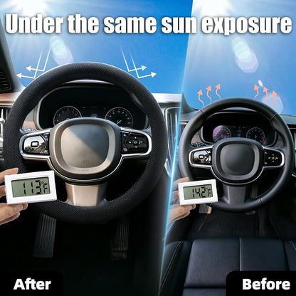 Universal Black Steering Wheel Cover, Microfiber Ice Silk Non-Slip Breathable Cooling Steering Wheel Protector with Upgraded Silicone Inner Ring Warm in Winter Cool in Summer