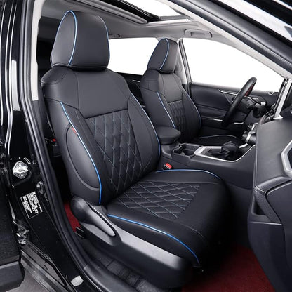 EKR Corolla Seat Cover Custom Fit for Toyota Corolla 2020 2021 2022 L/LE,Leather Car Seat Cover Full Set-Faux Leather(Black with Blue Trim)