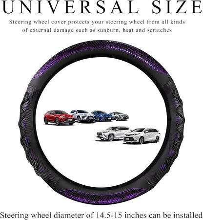 Car Steering Wheel Cover, 15 Inch Anti-Slip Steering Wheel Cover Protector with 3D Honeycomb Design, Universal Steering Wheel Covers for Truck SUV, Car Accessories (Purple, Round Shape)