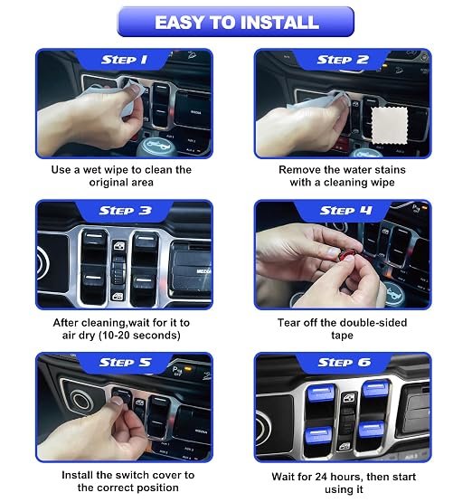 for Jeep 4 PCS Upgrade Metal Window Switch Button Cover Compatible with Jeep Wrangler JL JLU 2026 2025 2024 2023 2022 2021 2020 2019 2018 & Gladiator JT 2020-2026 Interior Accessories (Blue)