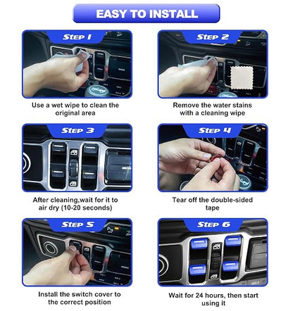 for Jeep 4 PCS Upgrade Metal Window Switch Button Cover Compatible with Jeep Wrangler JL JLU 2026 2025 2024 2023 2022 2021 2020 2019 2018 & Gladiator JT 2020-2026 Interior Accessories (Blue)
