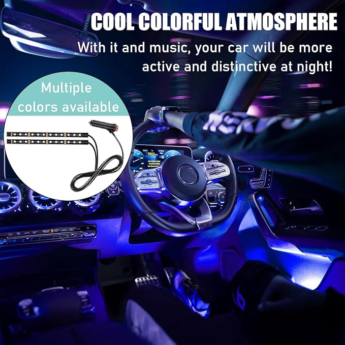 Yourkar Car LED Strip Light, 24 LED Interior Under Dash Atmosphere Lights with Cigarette Lighter, Vehicle Decor Lamp Ambient Night Light Strip Lighting, Universal Car Accessories (Blue)