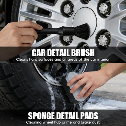 8PCS Car Wheel Brush kit,Wheel Cleaner Brush, Microfiber Cleaning Cloth,Soft Bristle Rim Brush,Tire Polishing Application Pad,Drying Towel.Tire Cleaning Brush Kit for Trucks, Cars, RVs