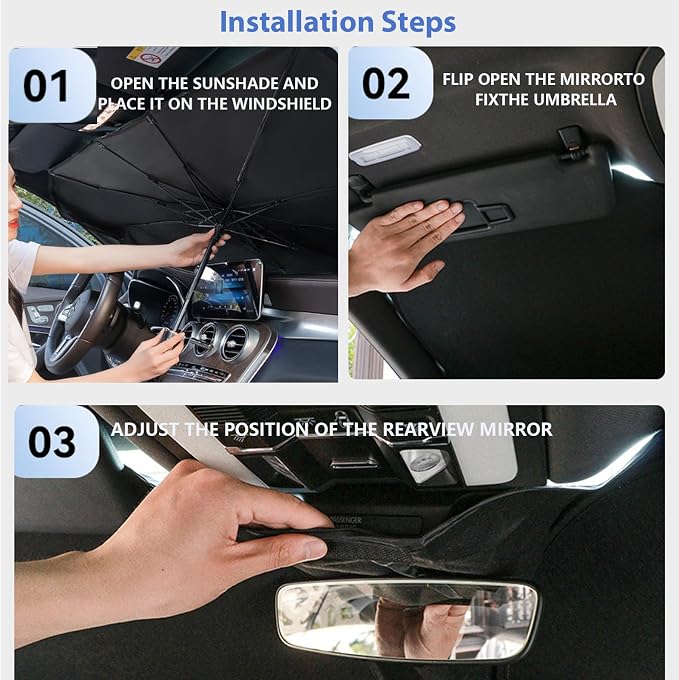 [2026 Upgraded] Sedan SUV Car Sun Shade for Windshield UV Rays and Heat Sun Visor Protector, Foldable Windshield Sun Shade Umbrella,Keep Car Cool,Easy to Use/Store,57''x 30''