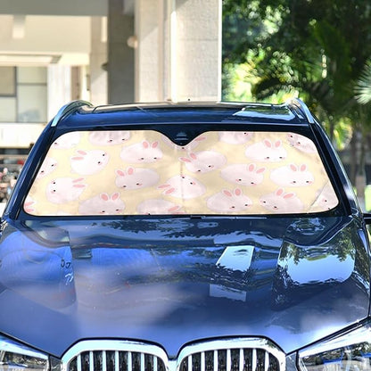 Cute Pink Bunny Car Windshield Sun Shade Rabbit Animal Foldable UV Ray Sun Visor Protector Sunshade to Keep Your Vehicle Cool (55" x 27.6")