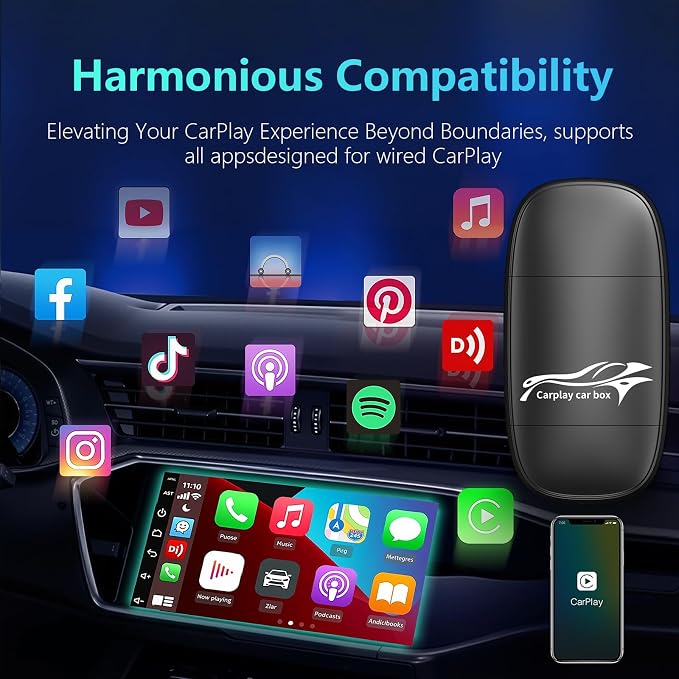 Wireless CarPlay Adapter for Apple, Convert Wired to Wireless Apple Car Play Adapter, Compatible with iOS 10+ and 2017+ Cars, Play and Plug, Stable Connection