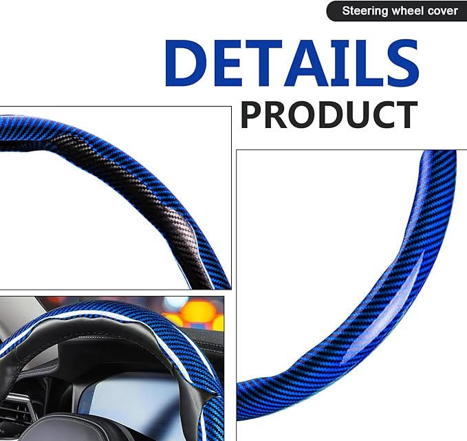 3pcs Universal Carbon Fiber Steering Wheel Cover - Anti-Slip & Segmented Design, Universal 99% Durable Steering Wheel Protector for Men and Women, Car Interior Accessory (Blue)