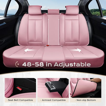 Coverado Seat Covers Full Set, 5 Seats Seat Covers for Cars, Waterproof Nappa Leather Car Seat Covers with Head Pillow, Seat Protectors Car Seat Cushion Universal Fit for Most Cars (Pink)