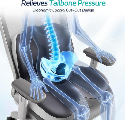 Back and Seat Cushion for Office, Back & Tailbone Pain Relief, Raised Cushion for Lumbar and Butt, Double-Sided Anti-Slip, Improves Sitting Posture, Ergonomic Memory Foam Lumbar Cushion