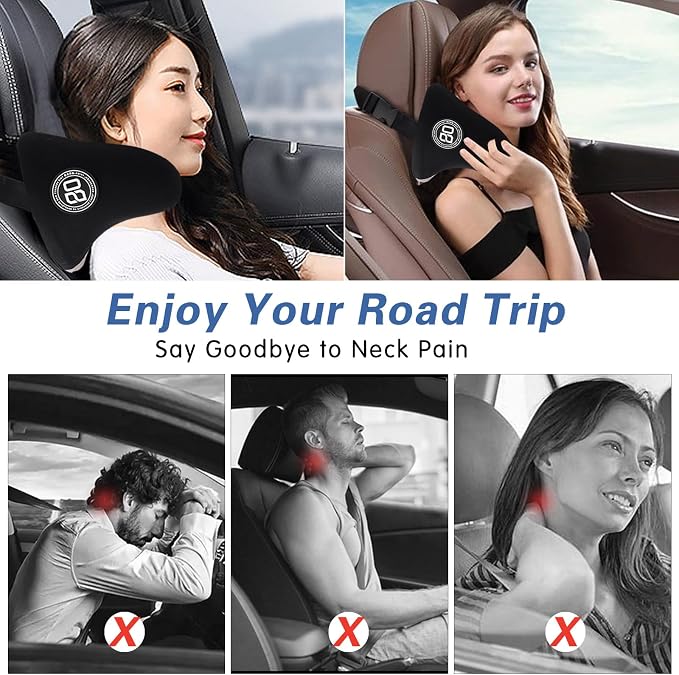 Really Cozy Car Headrest Pillow, Car Neck Pillow for Driving with Adjustable Strap, 100% Memory Foam and Breathable Removable Cover, Ergonomic Design - Car Pillow for Neck Pain Relief(Linen gray, 1PC)