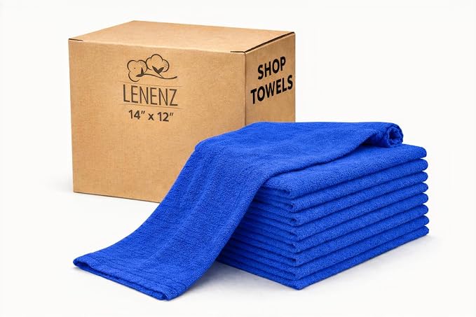 Cotton Shop Towels - Pack of 50 Cleaning Rags 12'' x 14'' - Super Soft and Absorbent Shop Rags for House - Multipurpose Cleaning Towels for Automobiles, Industries, Garage