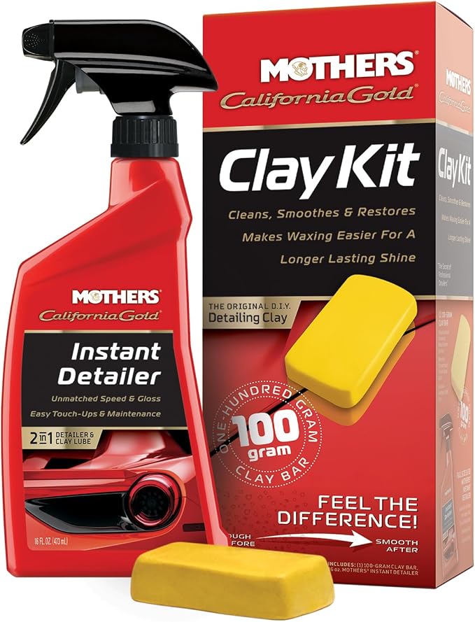 Mothers California Gold Clay Kit, 1 100-gram Clay Bar + 16 oz. Instant Detailer — Removes Contaminants, Restores Brilliance & Smoothness of Paint, Chrome, Glass & Plastics (07241)