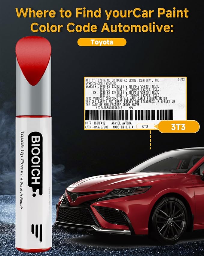 Touch Up Paint Pen Exact Color Match Car Chip and Scratch Repair (for Toyota, Ruby Flare Pearl(3T3))