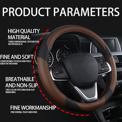BESULEN Car Steering Wheel Cover, Soft Leather Steering Wheel Protector, Universal Non-Slip Steering Wheel Covers, Comfortable Grip Sweat-Absorbent, Automotive Interior Accessories